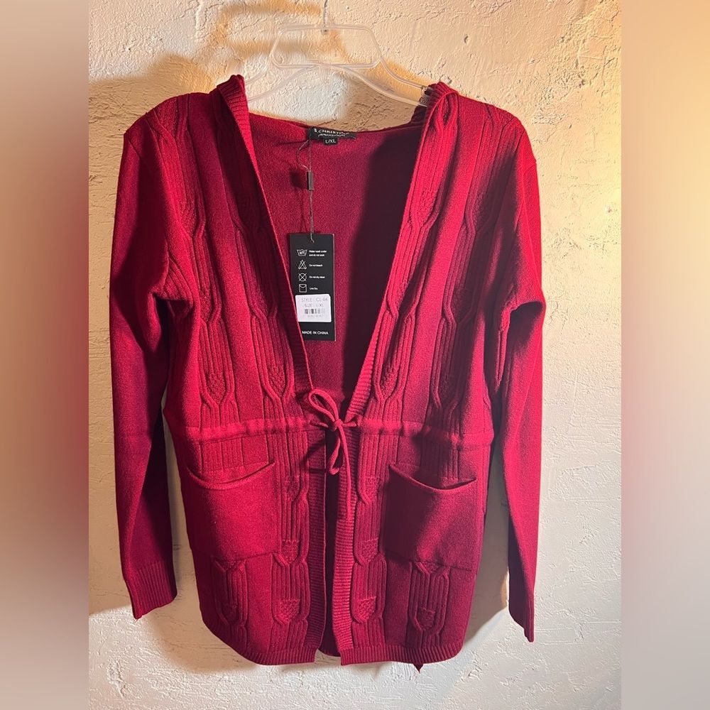 Cashmere Cardigan NWT Deep Wine Merlot hoodie pockets cable knit L XL normcore